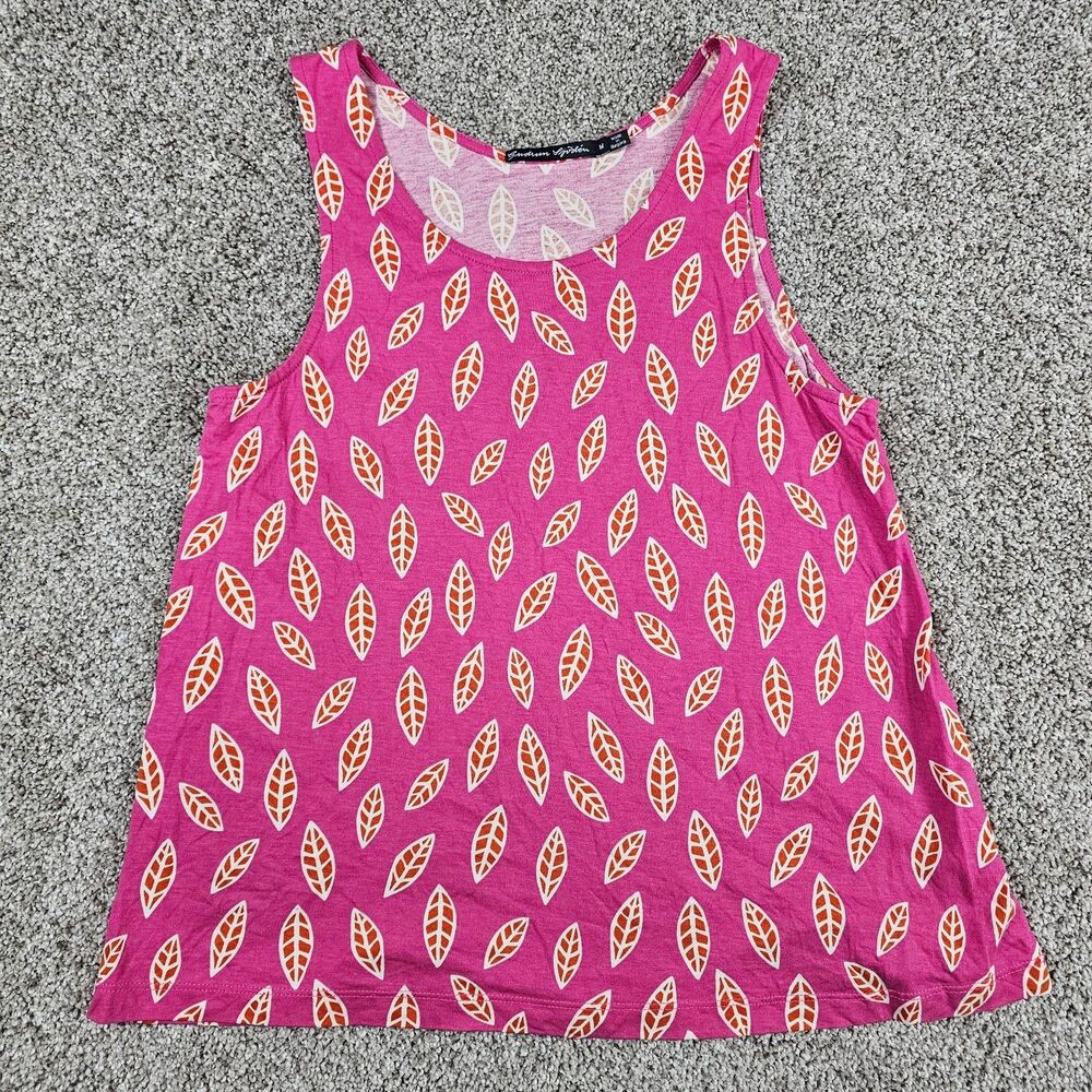 Gudrun Sjoden Sleeveless Tank Medium Pink Leaf Print Lagenlook Layer Womens